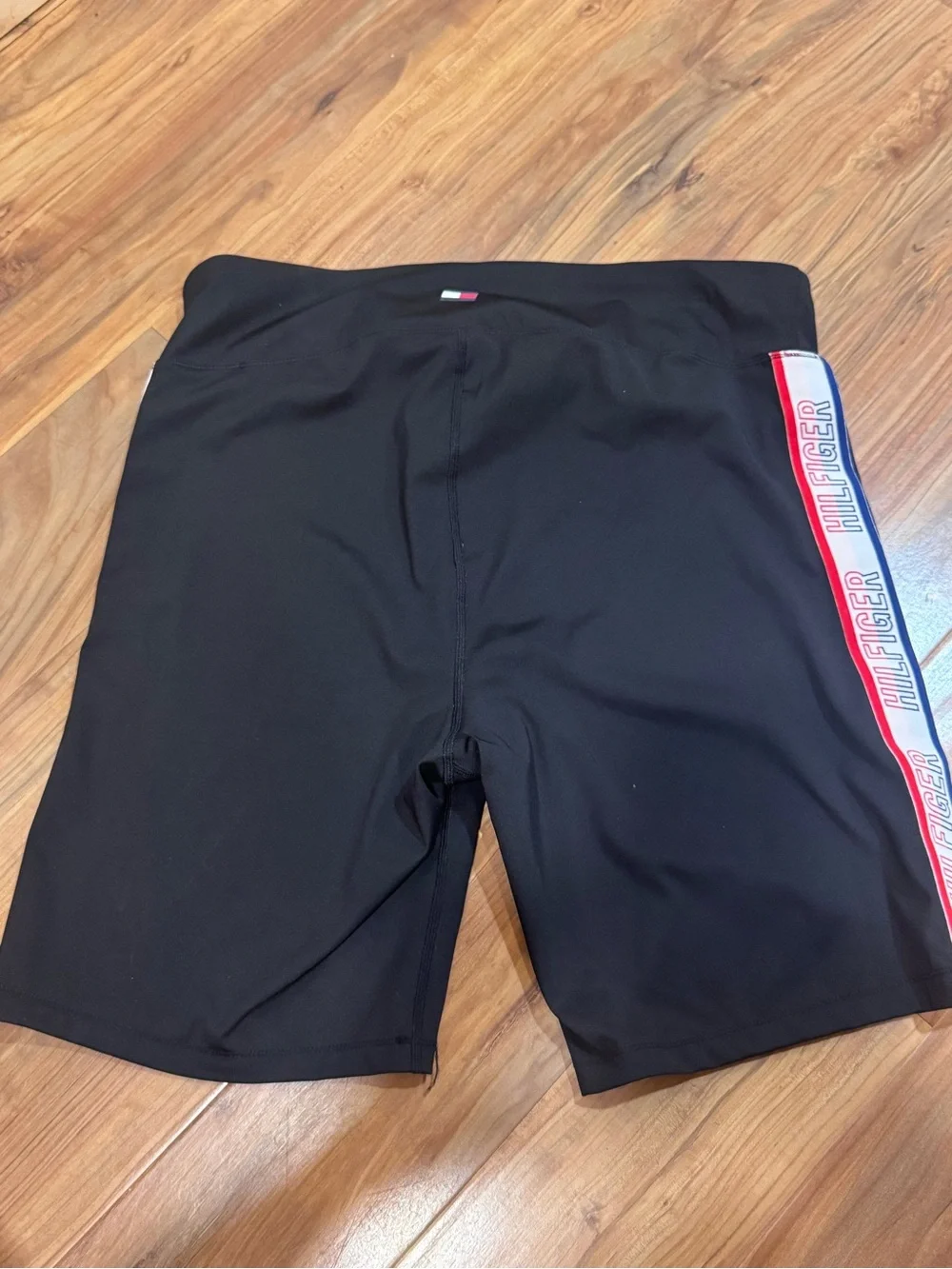 Tommy Hilfiger Black Athletic Shorts with Red Lining and Logo Side Tape